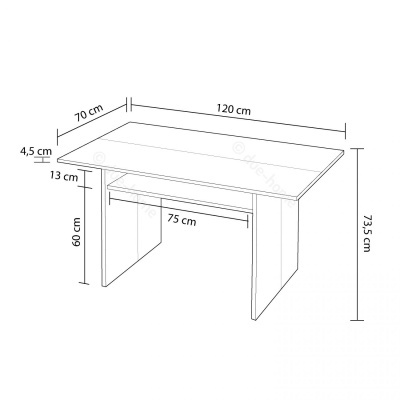 Desenho técnico de uma mesa retangular com medidas detalhadas.