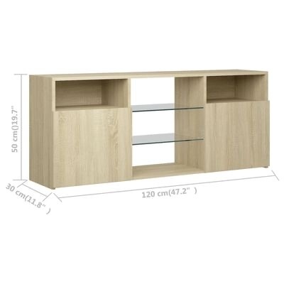 Móvel de sala madeira clara com portas e prateleiras de vidro