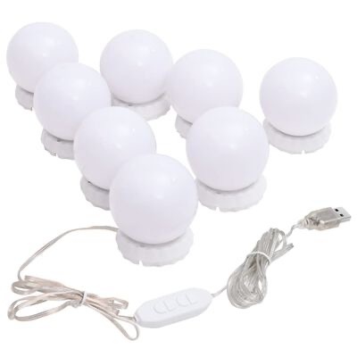 Conjunto de lâmpadas LED redondas brancas com cabo e controlo USB