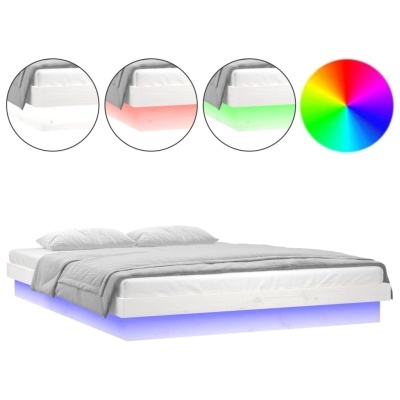 Cama branca com iluminação LED RGB ajustável na base