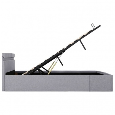 Cama estofada cinzenta com base elevatória e arrumação interior