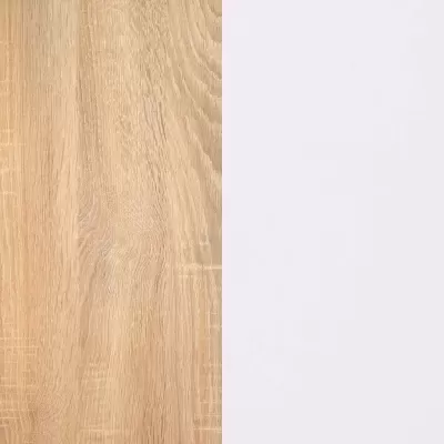 Madeira clara com textura natural ao lado de superfície branca lisa