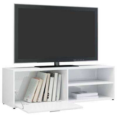 Móvel TV branco com livros e televisão preta de ecrã plano