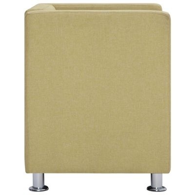 Poltrona amarela clara com apoios metálicos vista de lado