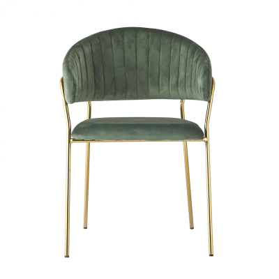 Cadeira de veludo verde com pernas metálicas douradas