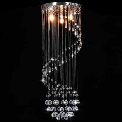 Lustre pendurado com cristais em espiral e luzes brilhantes