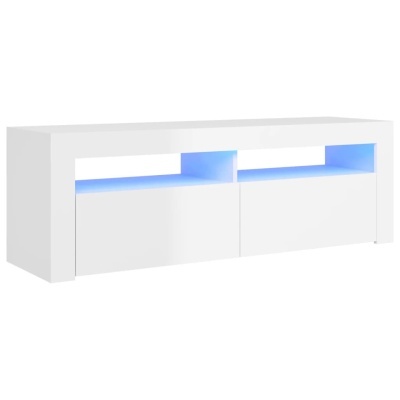 Móvel de TV branco com iluminação LED azul