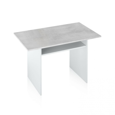 Mesa retangular com tampo cinzento e corpo branco minimalista