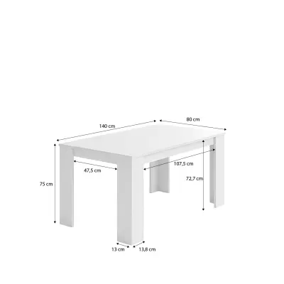 Mesa retangular branca com medidas em centímetros indicadas