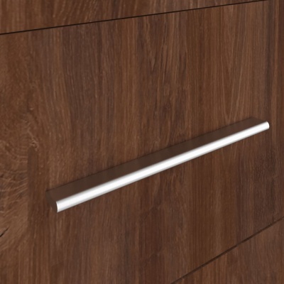 Gaveta de madeira castanha com puxador metálico prateado liso