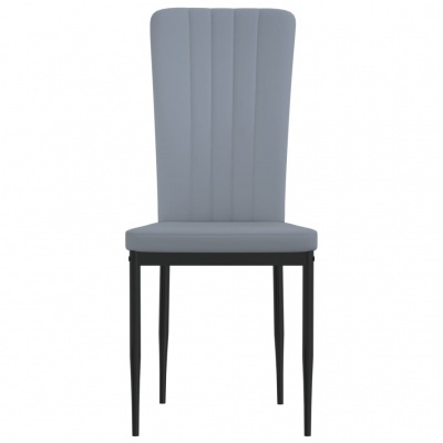 Cadeira cinza claro com pernas pretas e encosto com costuras verticais