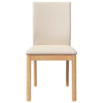 Cadeira de madeira clara com estofos bege