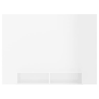 Painel de parede branco com duas prateleiras retangulares na parte inferior