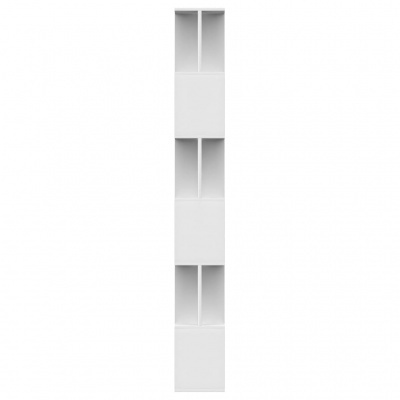 Estante alta branca com blocos quadrados e recortes verticais