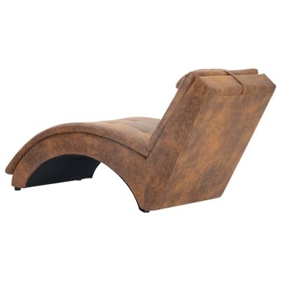 Espreguiçadeira castanha de tecido envelhecido com almofada