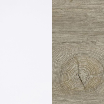 Metade esquerda superfície branca lisa, metade direita padrão madeira cinza com nós