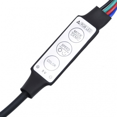 Controlador de luz RGB LED com botões e fios coloridos