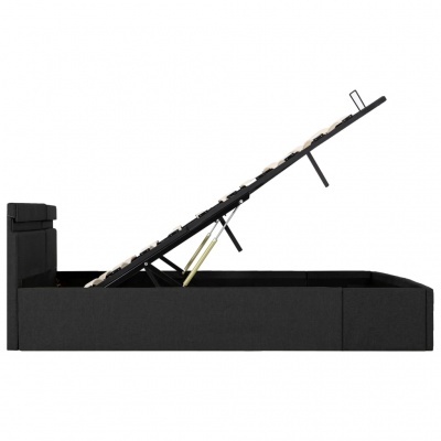 Cama de solteiro preta com base elevatória aberta