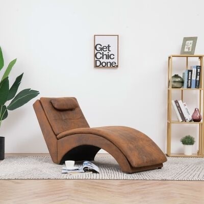 chaise longue castanho tecido curva almofada tapete planta estante