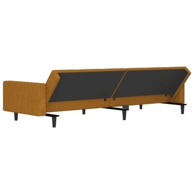 Sofá amarelo-mostarda com armazenamento escondido e pernas pretas