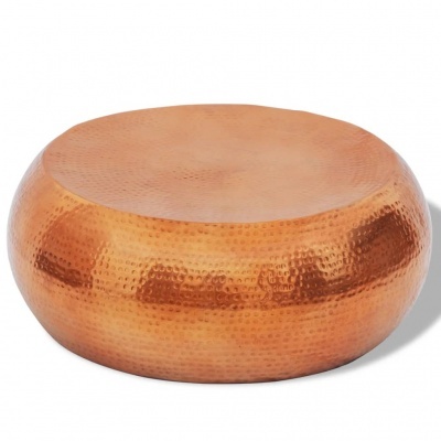 Mesa redonda de metal cobre com acabamento martelado
