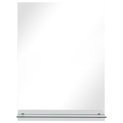 Espelho de parede retangular com prateleira de vidro