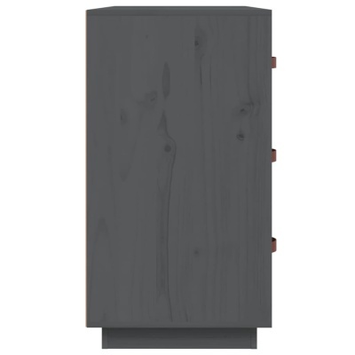 Armário vertical cinzento escuro em madeira com três puxadores castanhos