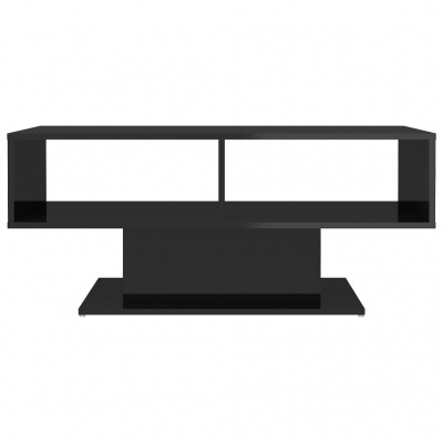 Móvel aparador preto com duas divisórias abertas e base larga.