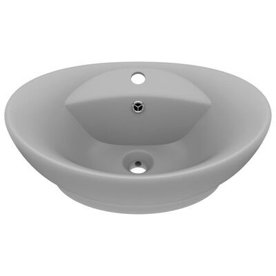 Lavatório oval cinzento com furo para torneira e escoamento