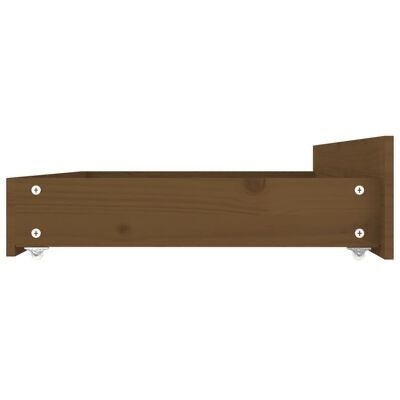 Cama de solteiro de madeira castanha vista lateral com rodas