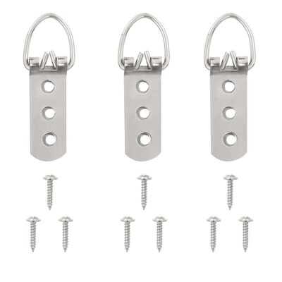 Três penduradores de parede metálicos prateados com parafusos