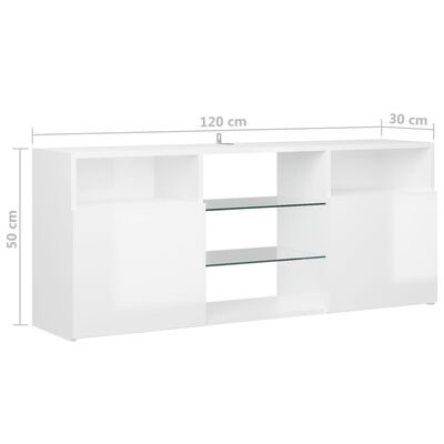 Móvel branco de madeira com duas portas e prateleiras de vidro