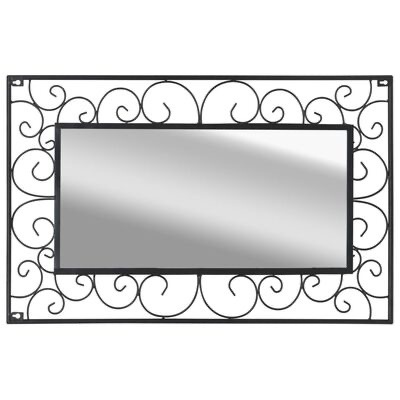 Espelho retangular com moldura preta em ferro trabalhado