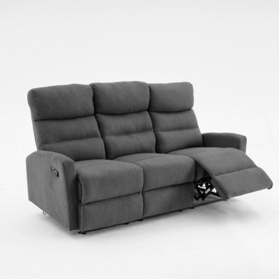 Sofá cinzento de três lugares reclinável com assento reclinado no lado direito