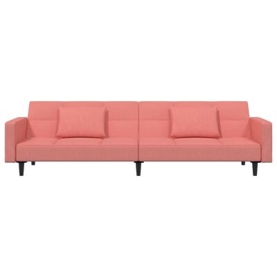 sofá modular cor-de-rosa com apoios de cabeça e pernas pretas