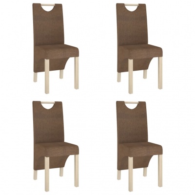 Quatro cadeiras estofadas castanho com pernas de madeira clara