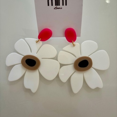 Brincos Flor Rosa Neon