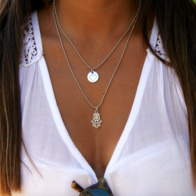 Fio Duplo Coração + Mão Hamsa