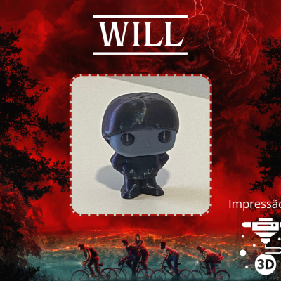 Miniatura 3D preta de figura estilizada com cabelo curto e roupa fechada