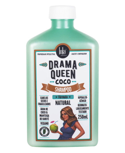 Frasco verde de shampoo Drama Queen Coco da Lola