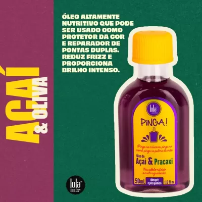 Frasco pequeno de óleo para cabelo de Açaí e Pracaxi com tampa amarela e rótulo roxo e amarelo