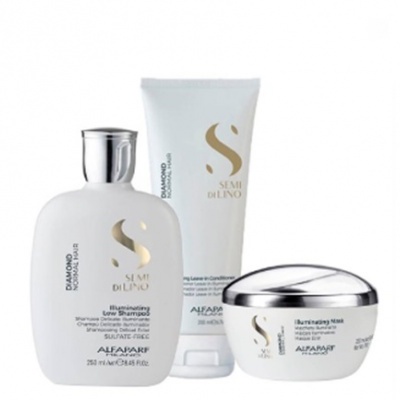 Produtos Alfaparf Semi Di Lino champô, condicionador e máscara para cabelo