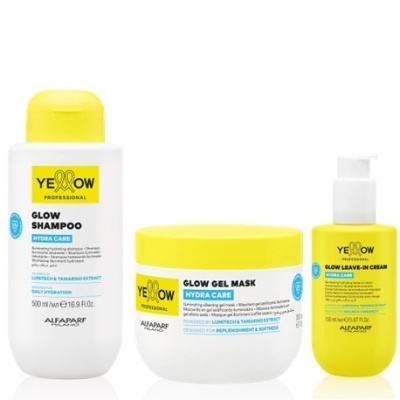 Shampoo Glow 500ml + Máscara Gel 300ml + Leave-in 150ml Hydra Care Yellow