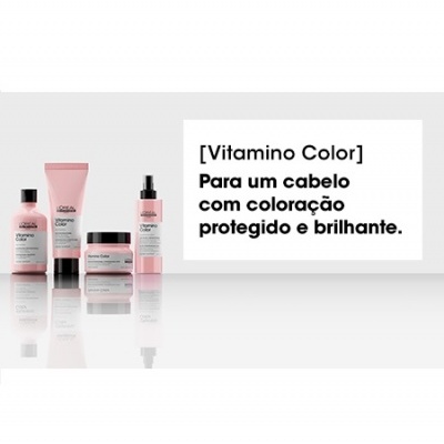Produtos Vitamino Color L'Oréal para cabelo colorido em embalagens rosa claro