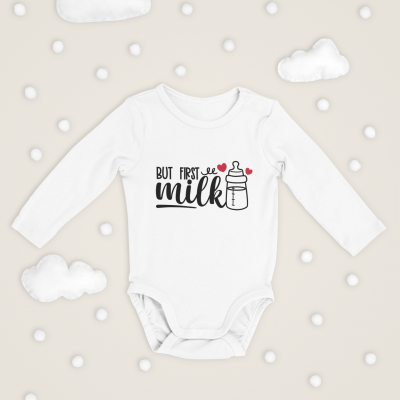 Body de bebé - "But first milk"