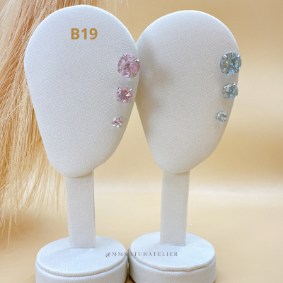 Trio Ponto de Luz Rosa em Ródio Branco