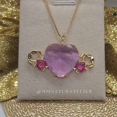Colar Coração Ametista 2 meninas