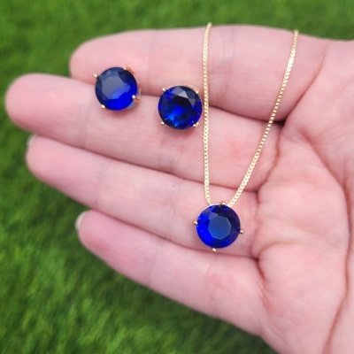Conjunto com pedra safira