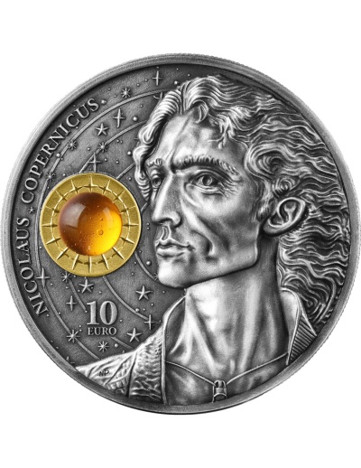 Malta- 10 Euros 2023, Copérnico, PROOF, Prata 999, 2oz, c/ Pedra de Ambar Malta- 10 Euros 2023, Copérnico, PROOF, Prata 999, 2oz, c/ Pedra de Ambar
