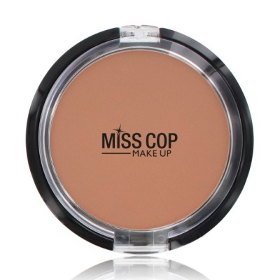 Pó compacto castanho MISS COP MAKE UP em embalagem redonda com tampa transparente